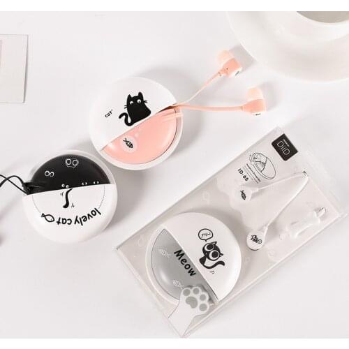Earphones for Girls Cute Cartoon Cat 3.5mm In-ear Stereo with Mic Earphones Case for Phone MP3 MP4 for Kid Children Student Gift