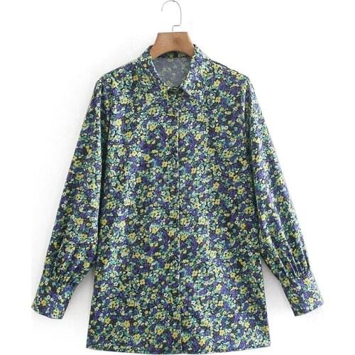 New style floral print blouse long-sleeved button top, fashionable and novel shirt