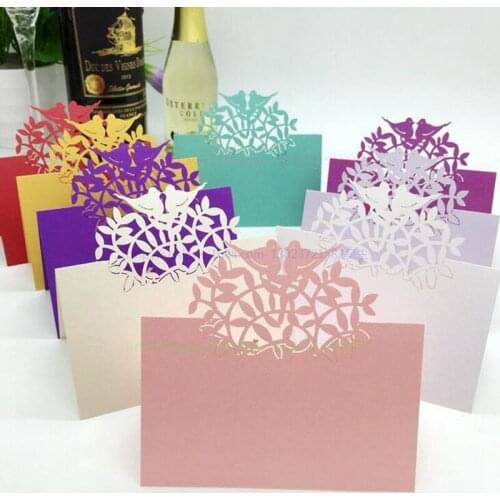 Wholesale New 100pcs/lot Birds Place Cards Escort Laser Cut Favors Suppliers Table Name Mark Wedding Party DIY Paper Place Card