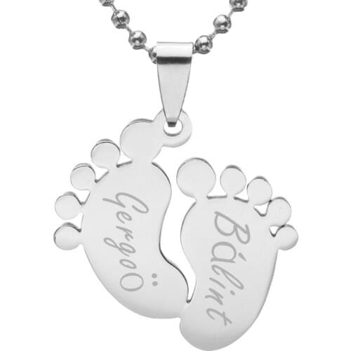 Personalized Name Text Engraving Stainless Steel Footprint Dog Tag Charm Pendant Necklace 02