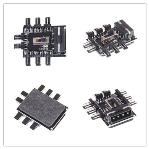 IDE Molex 1 to 8 Multi Way Splitter Cooler Cooling Fan Hub 3pin 12V Power Socket PCB Adapter 2 Level Speed Control PC Computer