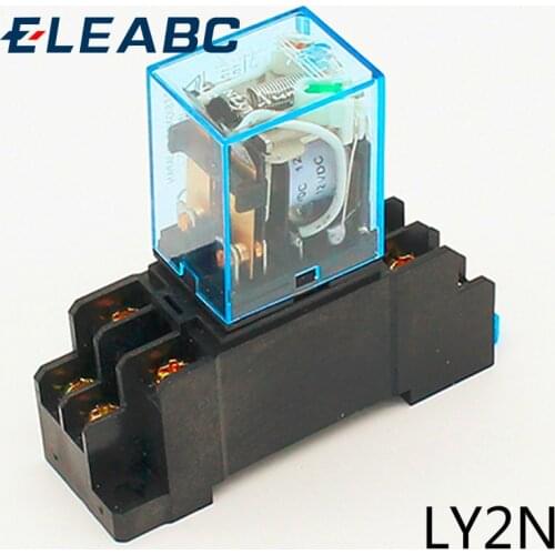 10A dpdt relay 12VDC 24VDC 110VAC 220VAC LY2N General Purpose Relay LY2NJ with power relay base socket 8 pins LY2 relay switch