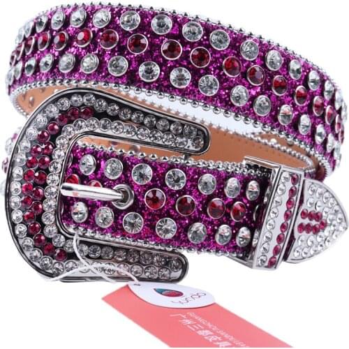 Purple Studded Belt Rhinestone Strap Belt Men Leather Girdle Designer Luxury Brand Womens Belts Diamond Gothic Belt For Jeans