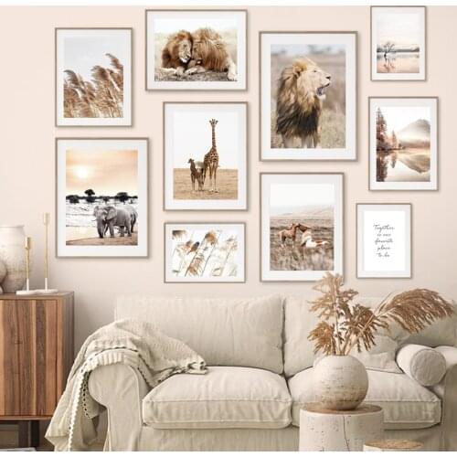 Reed Lion Elephant African Animals Beige Nordic Posters And Prints Wall Art Canvas Painting Wall Pictures For Living Room Decor