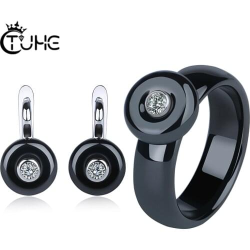 Classic 1 Carat CZ Diamant Zirkoon Accessoires Jewelry Healthy Ceramic Rings Earring For Women Simple Jewelry sets Birthday Gift