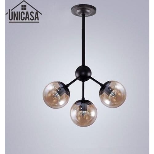 Modern pendant light restaurant lighting bar Amber Glass Black industr lights DNA molecular vintage ceiling lamp kitchen lamps
