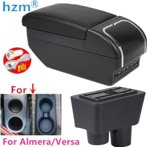 For Nissan Almera Versa Rotatable Armrest Box Central Store Content Storage Latio Box ashtray Car Styling decoration accessories