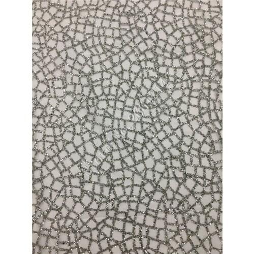 High quality French tulle lace with BZL-72708 embroidery clothing material 5 yards African glued glitter fabric in silver