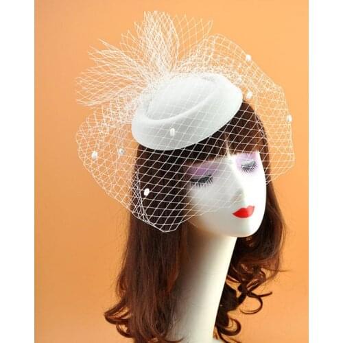 Womens Womens Felt Fascinator Hat Topper Mesh Fishnet Veil Small Plush Wave Point Decor Hair Clips Wedding Bridal Cocktail 4