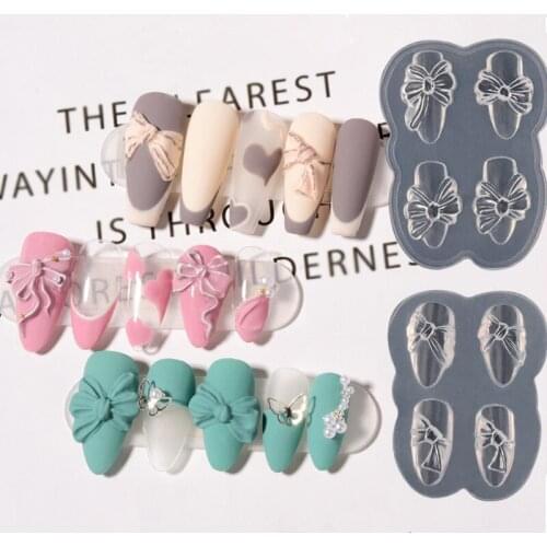 1 Pcs Bowknot Hearts Nail Silicone Carving Mold 3D Mould Stamping Design Nail Polish UV Gel Stencils DIY Manicure Accessory Tool