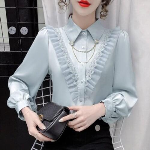 2021 Fashion Women Blouse and Tops Office Ladies Casual Loose Solid Color Blouse Female Turn Down Collar Long Sleeve Shirts Q607