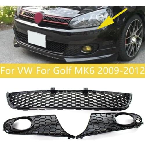 3pcs Car Front Bumper Fog Light Lamp Grille Grill Cover Bezel Set Lower Grille For VW For Golf MK6 2009-2012