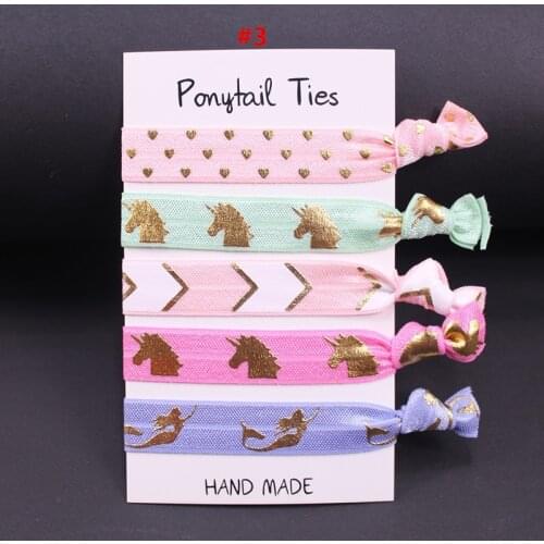 30 card/lot, Unicorn printed Knotted Girl FOE Hair Ties elastic Hair Accessories