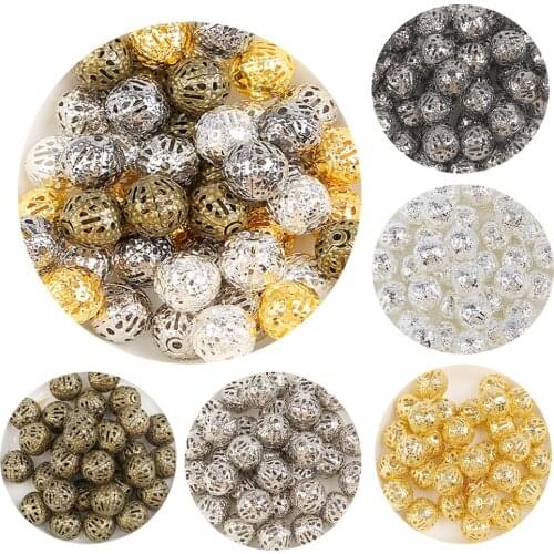4/6/8/10/12mm Gold/Silver Color Hollow Metal Flower Charm Bead Round Loose Spacer Beads For Jewelry Making DIY Bracelet Necklace