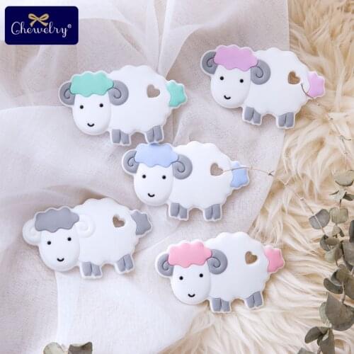 5PC Mini Silicone Sheep Beads Food Grade Silicone Teether For Necklace Chew Charms Baby Teething Toys BPA Free Childrens Gift