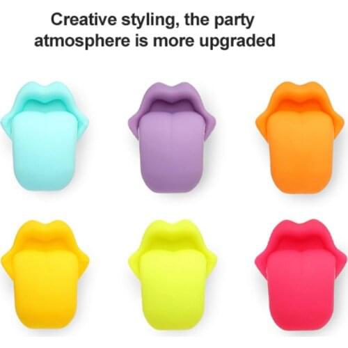 6Pcs Tongue Shape Party Suction Cup Wine Glass Food Grade Silicone Label Recognizer Marker Cup Mark Sign Personality Wholesale
