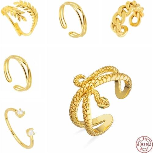 Aide 925 Sterling Silver Gold Multi-layer Leaf Branch Opening Rings For Women Clear Zircon Twisted Snake Chain Adjustable Ring