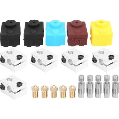 Aluminium 3D Printer Heating Block+M6 Extruder Throat Tube+Nozzle+Silicone Cover Set For Makerbot