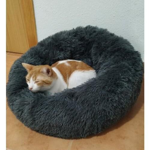Round Plush Cat Bed House Soft Long Plush Cat Bed Round Pet Dog Bed For Small Dogs Cats Nest Winter Warm Sleeping Bed Puppy Mat