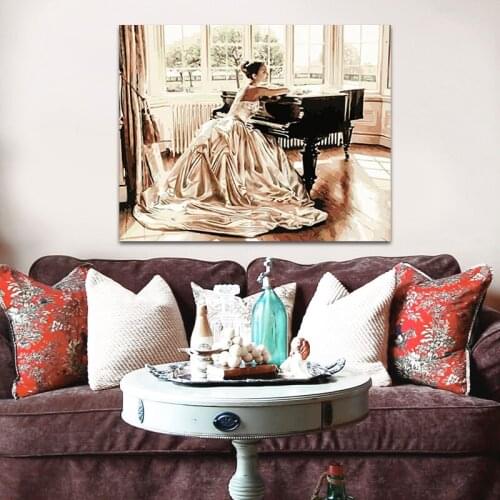 DIY colorings pictures by numbers with The piano girl picture drawing Relief painting by numbers framed Home