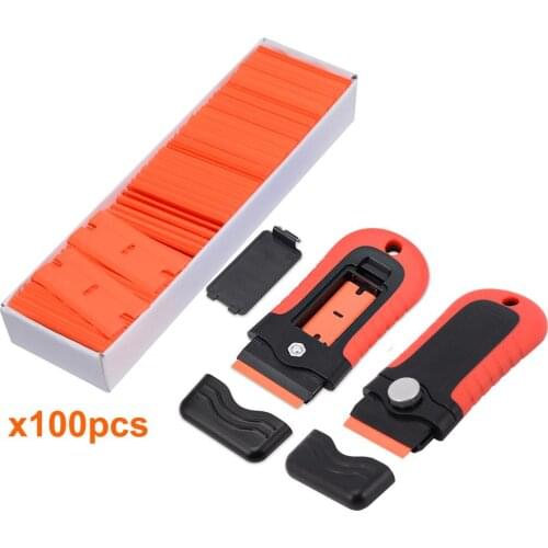 FOSHIO 100pcs 1.5" Razor Blade+2pcs Glass Ceramic Clean Scraper Window Tint Tool Vinyl Car Wrap Film Sticker Remover Squeegee