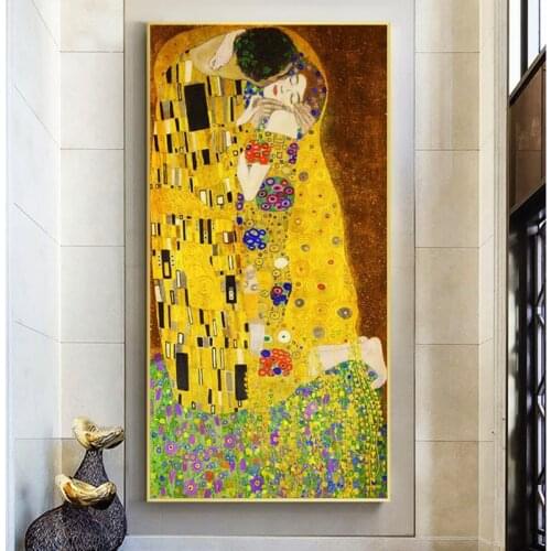 Gustav Klimt The Kiss Classical Famous Art Oil Paintings Print on Canvas Art Posters and Prints Wall Canvas Pictures Home Decor