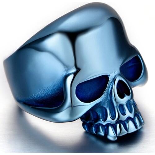 Punk titanium steel jewelry blue man skeleton ring