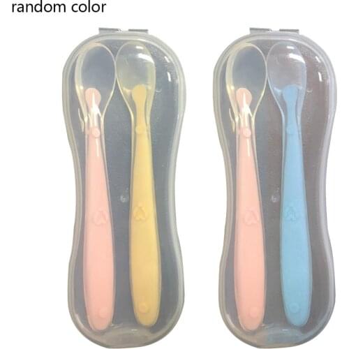 2pcs baby spoons feeding dishes Tableware for children flatware cutlery spoon silicone feeding soft head spoon random color