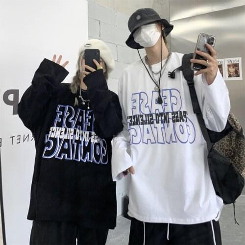 Korea Ulzzang Clothes For Teenagers Artistic Font Graphics Oversized Long Sleeve t-Shirt Lgbt Urban y2k Pastel Goth Streetwear
