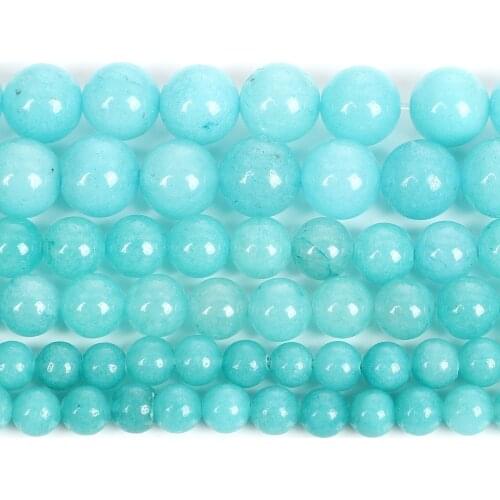 Natural Stone Cyan Chalcedony Charm Round Loose Beads For Jewelry Making Needlework Bracelet Diy Strand 4-12 MM