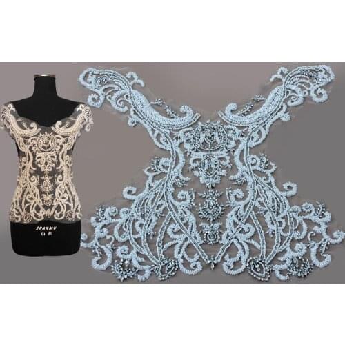 La Belleza white beaded beautiful large piece handmade crystal Rhinestone patch wedding dress applique accessories