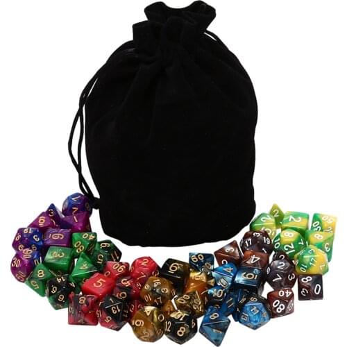 49pcs Polyhedral Dice DnD Dice Double Colors Dice with Pouch for Games D4 D6 D8 D10 D% D12 D20