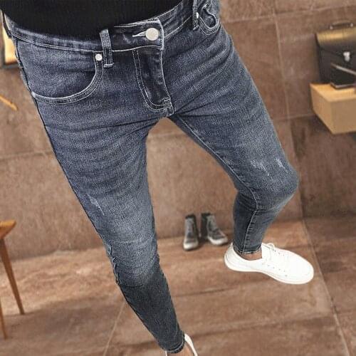 Fashion 2021 Trendy male social spirit guy Korean skinny jeans men slim feet all-match ankle length teen pencil pants