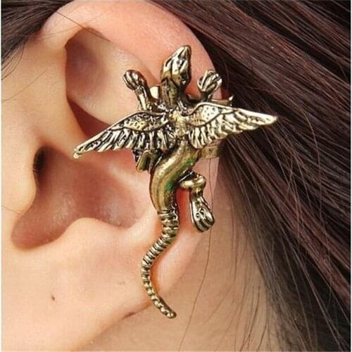Fashion Retro Punk Explosion Models Fly Monster Antique Gold Color Metal Women Jewelry Cuff Earrings-E145