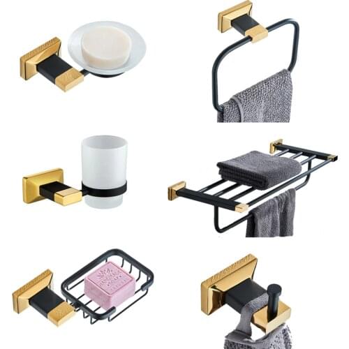 Bathroom Accessories Set Sollid Brass Toilet Brush Holder Black Gold Bathroom Hardware Pendant Towel Rack Wall Mounted Hooks