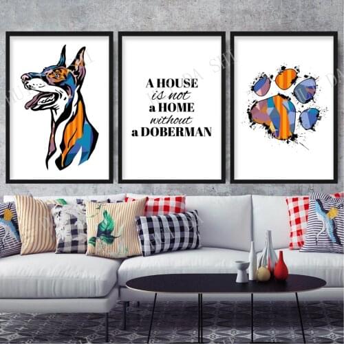 Set of 3 Prints House is not a Home Doberman Paw Print Bright Multicolour Abstract Art Print Colourful Dog Gallery Wall Poster