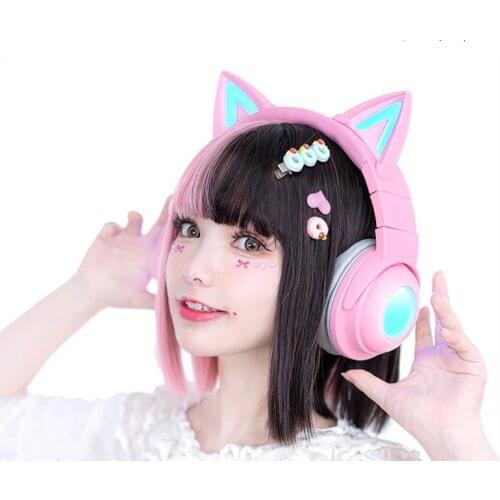 New MIEAR Cat ears Two dimensions Wireless bluetooth headset Lolita pink comics style RGB Luminescence gaming headphone for girl