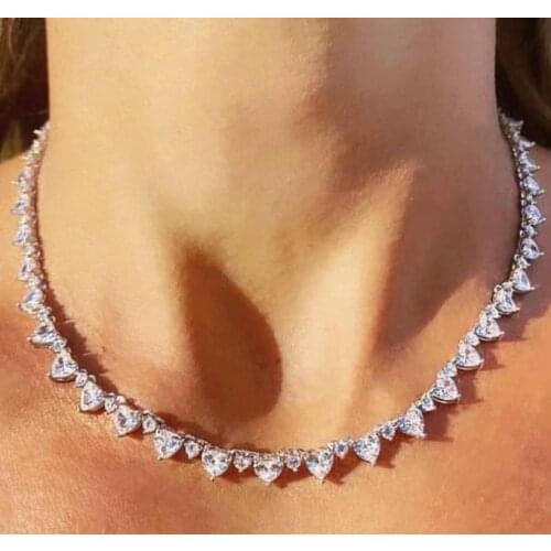 2020 lover valentines Day gift for girlfriend sparking bling 5A round heart cubic zirconia cz tennis choker necklace
