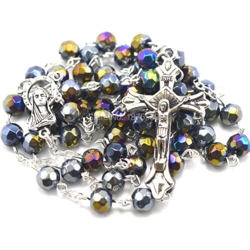 AB coated faceted crystal bead religious rosary catholic rosary necklace