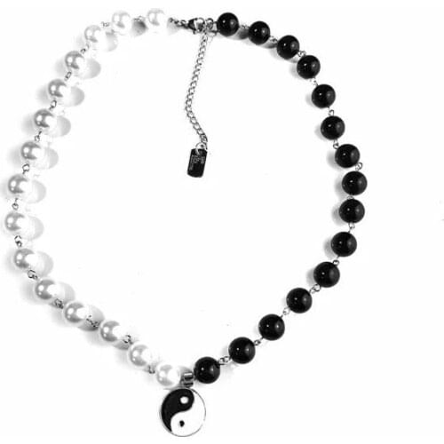TaiChi Pendant Stainless Steel Yingyang Necklace Harajuku Long Chain Punk Pearl Choker Jewelry Women Man Friendship Girl Gifts