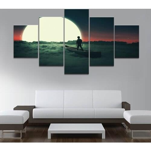 Home Decor Poster Pictures Prints Canvas 5 Piece Modular Cloud Sea in Moonlight Scenery Living Room Decorative Painting Framed