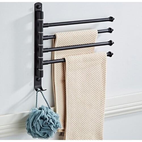 Stainless Steel Bathroom Swivel Towel Bar, 4-Arm Swing Hanger Towel Rack with Hook Space Saving Wall Mount Rotating Towel Rail