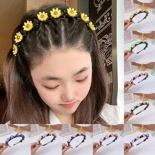 Girls Cute Flower Bangs Fixed Braided Hair Bands Clips Kids Sweet Hair Ornament Headband Fashion Hair Accessories Birthday Gifts