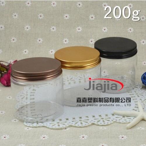 200 grams clear PET Jar,200g clear PET Transparent Cosmetic Cream Jar with black/gold/bronze aluminum Cap,Wedding Candy Box