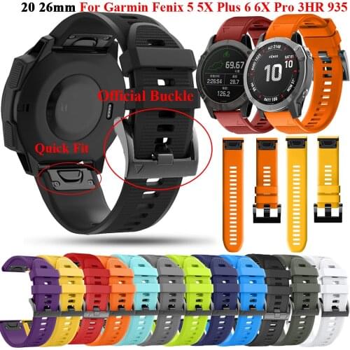 26 22mm Sport Silicone Watchband Wrist Smart Watch Straps For Garmin Fenix 6X 6 Pro 5X 5 3HR 935 Quick Release Easy Fit Bracelet