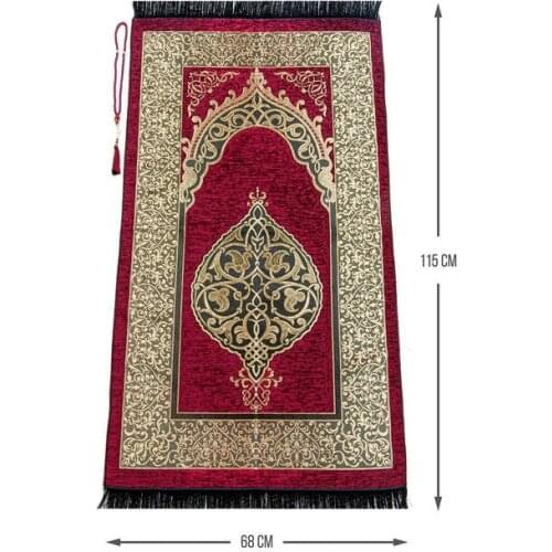 Luxury Ottoman muslim Chenille Prayer Rug islam tassel Rosary Gift Black carpet muslim doormat prayer rug prayer rug worship