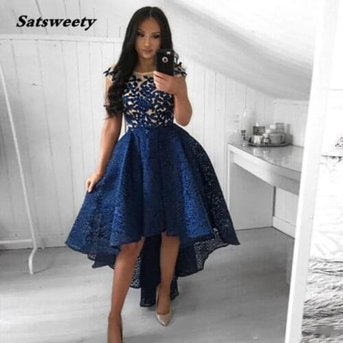 Sexy High low Lace Navy Blue Homecoming Dresses Formal Party Dresses 2021 Embroidery vestido graduacion Robe De Cocktail Chic