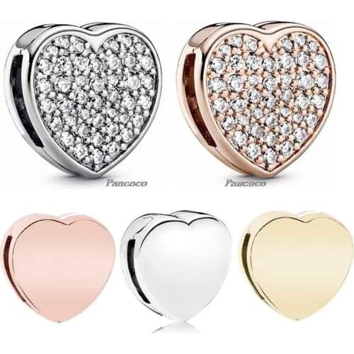 925 Sterling Silver Charm Reflexions Pave Rose Heart With Crystal Clip Stopper Beads Fit Women Pandora Bracelet Diy Jewelry
