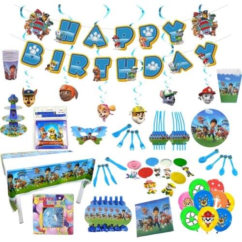 Paw Patrol Foil Dog Balloons Birthday Party Decorations Kid Gift Bag Paper Cups Plates Knife Spoon Disposable Tableware Supplies