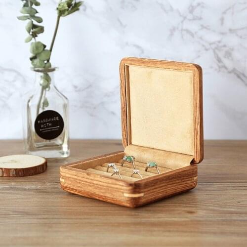 Rosewood Jewelry Box with Cover Japan Style Solid Wood Square Storage Box for Rings/Cufflinks Jewelry Display Box